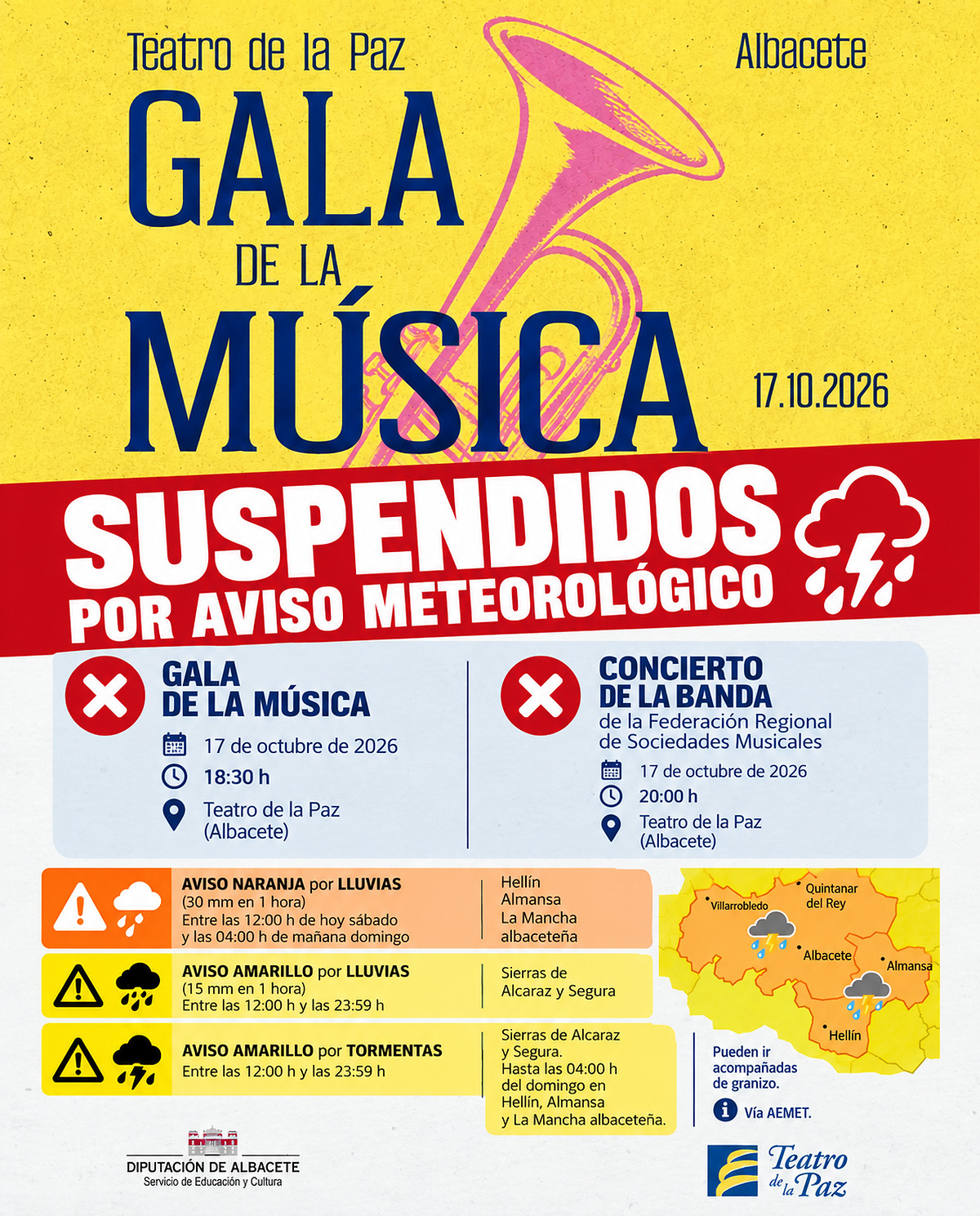 Albacete province cancels music gala and concert due to weather warnings