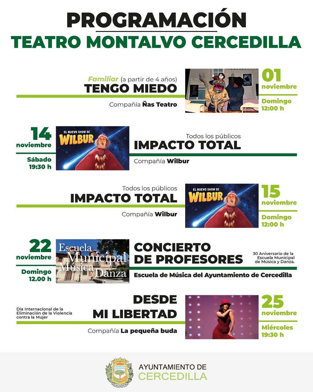 Cultural programming at Teatro Montalvo in Cercedilla for November