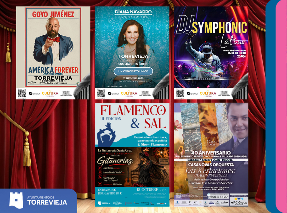 Cultural weekend in Torrevieja features Diana Navarro, Goyo Jiménez and DJ Symphonic Latino